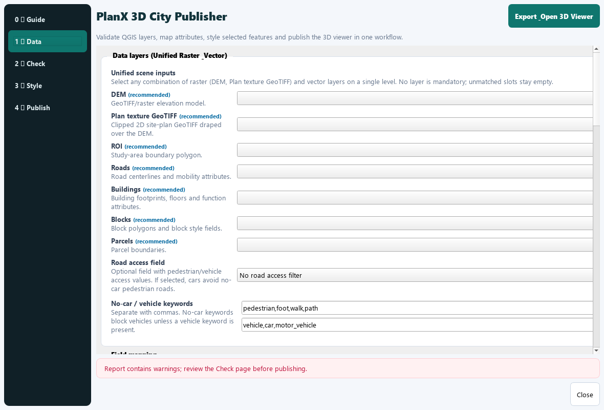 PlanX 3D City Publisher Data Tab