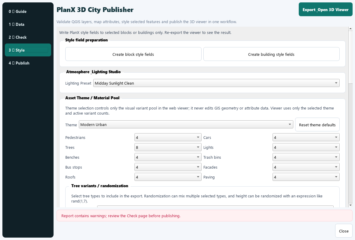 PlanX 3D City Publisher Style Tab