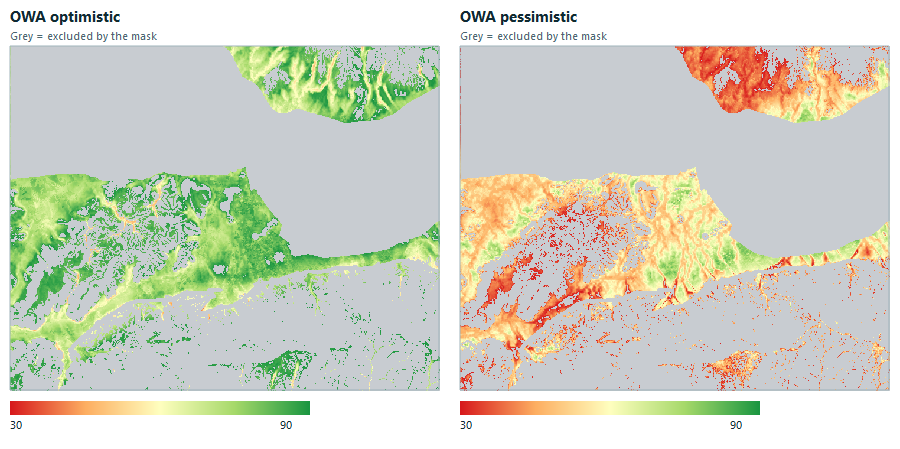 OWA optimistic and pessimistic maps