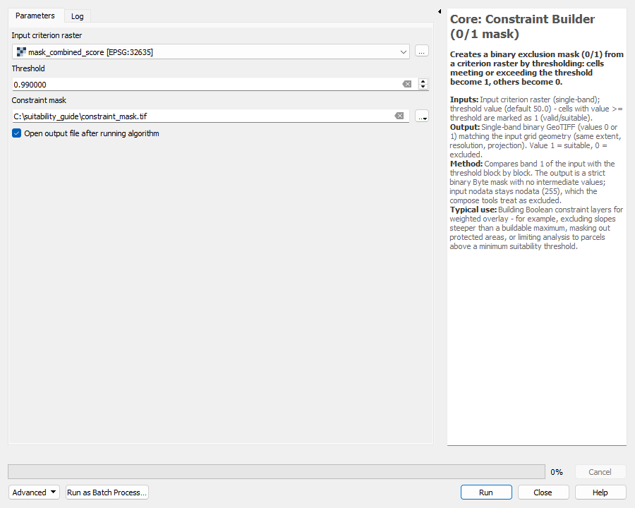Constraint Builder dialog for the final mask