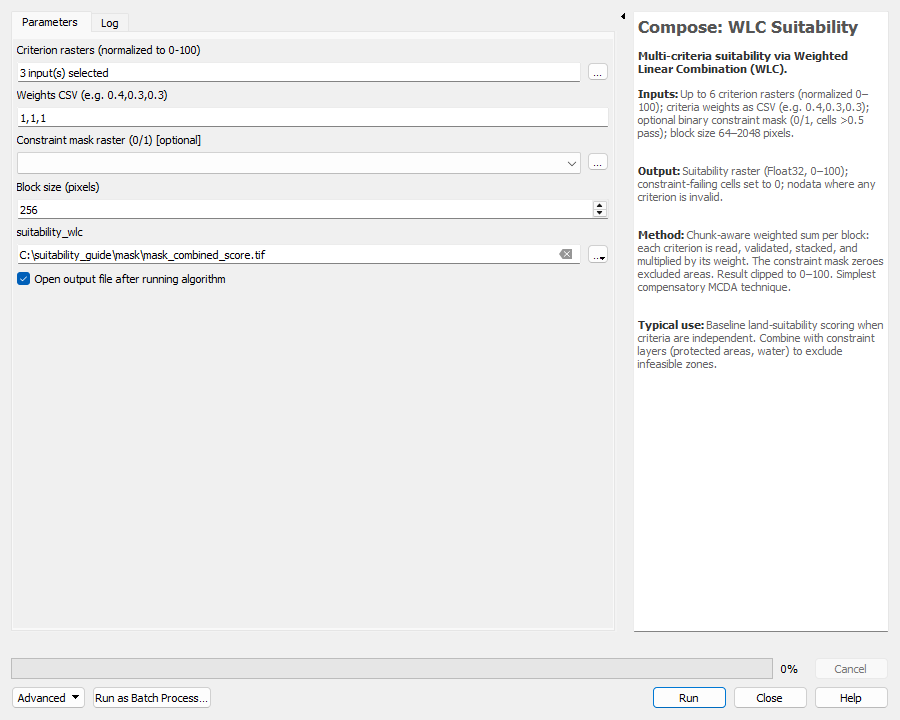 WLC Suitability combining three masks