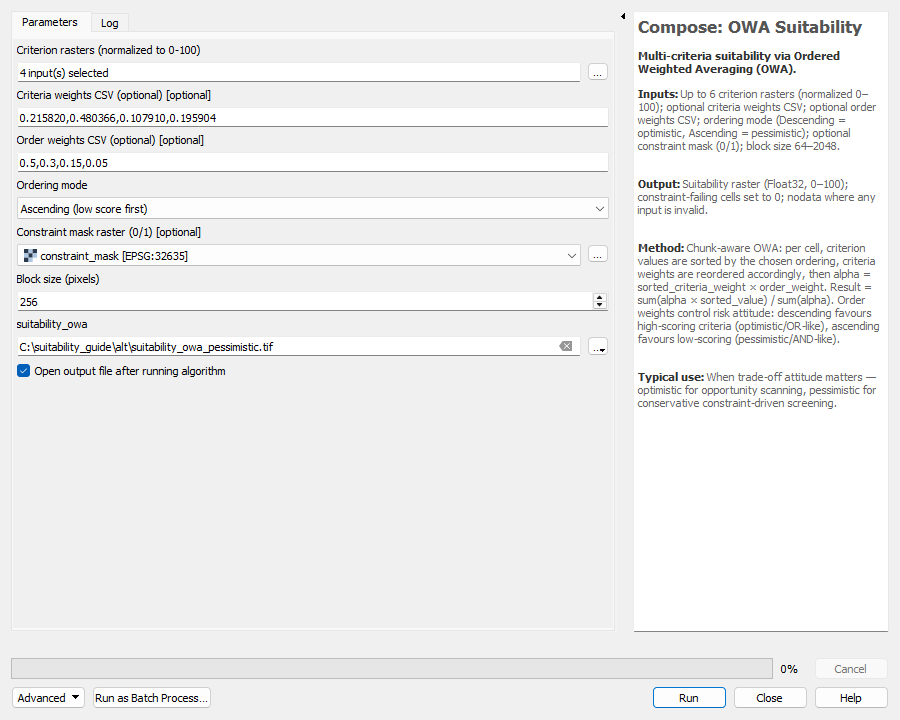 OWA Suitability dialog