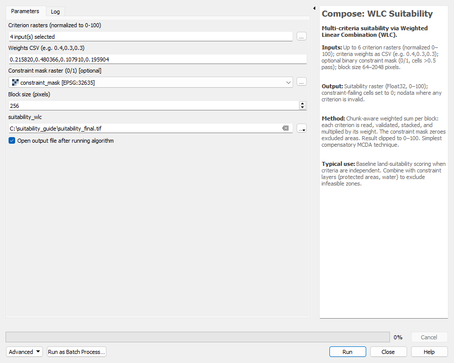 Final WLC Suitability dialog